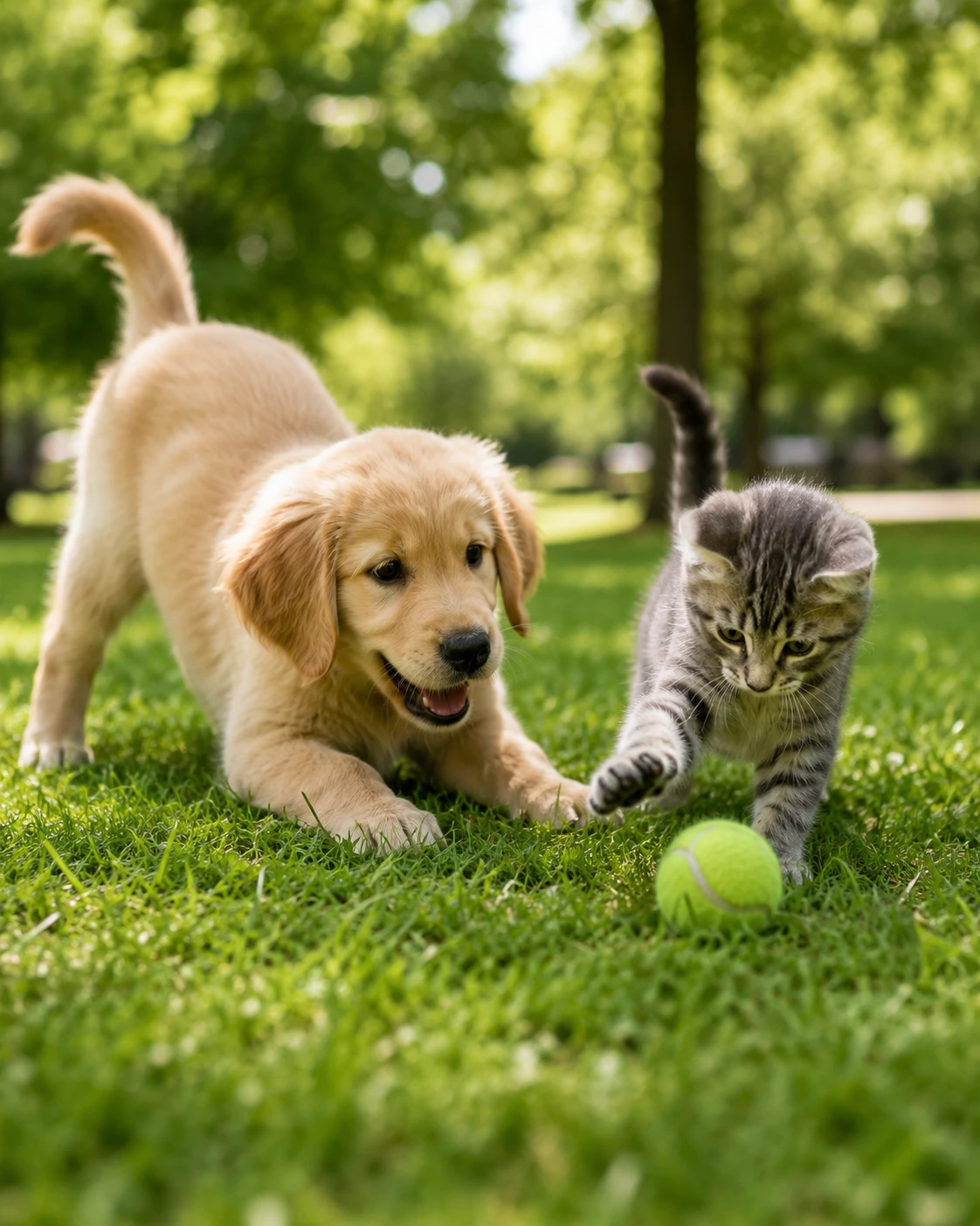 Cão e gato juntos em ambiente acolhedor